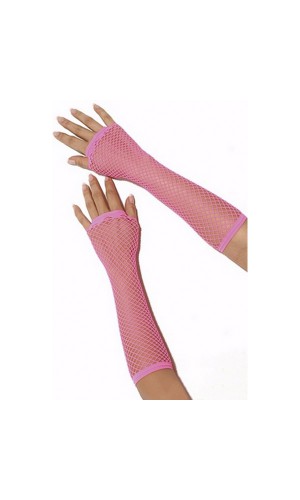 Длинные розовые перчатки в сетку