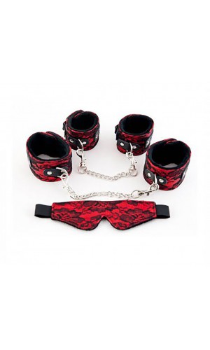 Кружевной набор красный: наручники, оковы и маска 