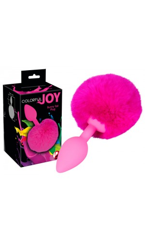 Анальная пробка - Colorful Joy Bunny Tail Plug, силикон, розовая
