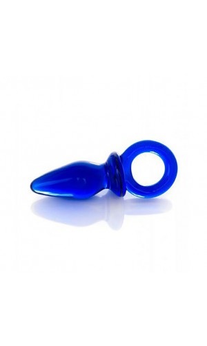 Анальная втулка  Sexus Glass из стекла с кольцом, синяя, 7см